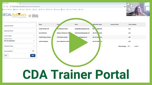 The CDA Trainer Portal dashboard.