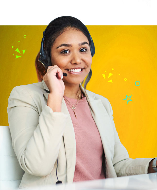 Educational Counseling Section Image: Smiling woman with operator headset.